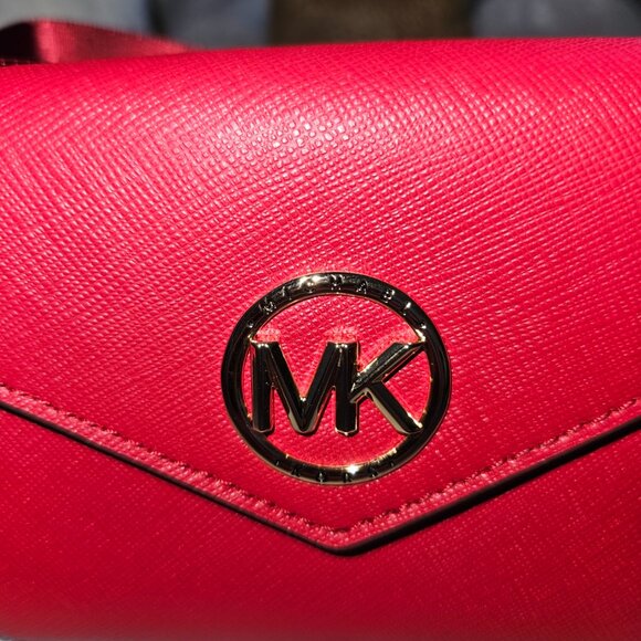 Michael Kors Greenwich Medium Envelope Leather Trifold Wallet Color Crimson NWT - Picture 2 of 7